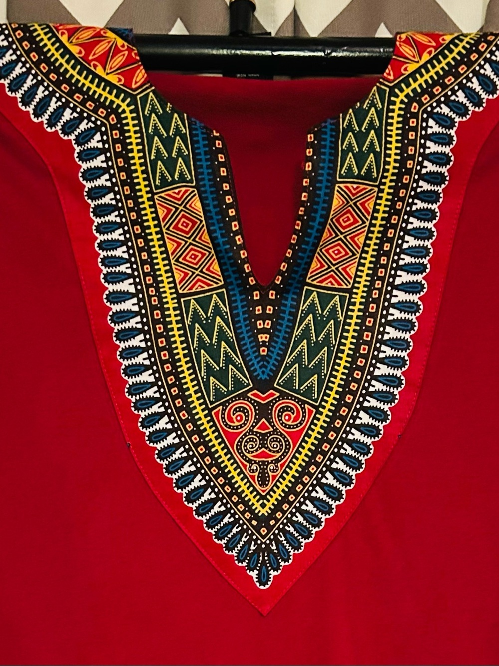 DIYANU Red V-Neck Embroidered Dashiki Top -